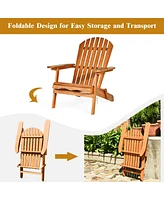3PCS Patio Wooden Adirondack Chair Table Set Folding Seat Furniture Garden