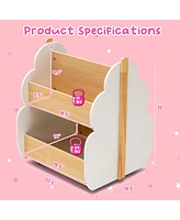 Kids Wooden Bookshelf with Wheels 2-Tier Toy Storage Shelf Double-sided Bookcase