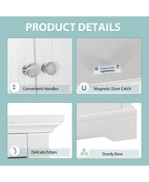 62'' Tall Bathroom Freestanding Floor Storage Cabinet with 2 Doors Shelves Drawers