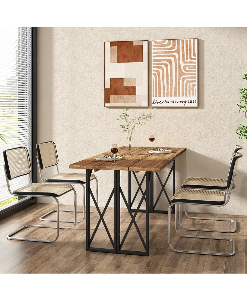 Costway 67'' Patio Rectangle Table Heavy-Duty Acacia Wood Dining Table with Umbrella Hole