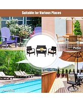 4PCS Patio Rattan Conversation Furniture Set Cushioned Seat