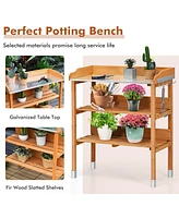 Garden Wooden Potting Bench Work Station Table Tool Storage Shelf W/Hook