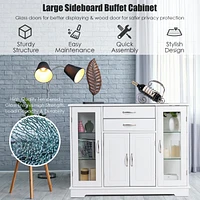 Buffet Storage Cabinet Console Cupboard W/Glass Door Drawers