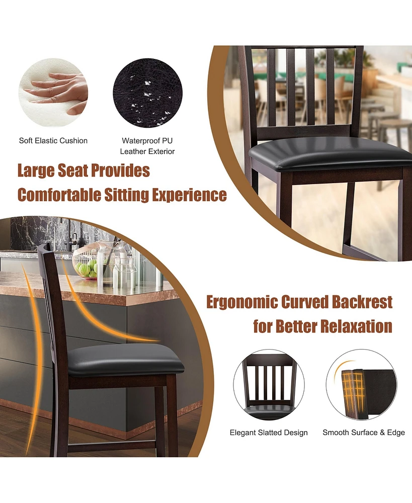 Costway Set of 2 Bar Stools Counter Height Chairs w/ Pu Leather Seat