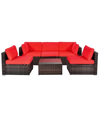 Gymax 6PCS Rattan Outdoor Sectional Sofa Set Patio Furniture Set w/ Cushions