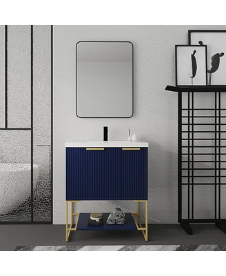 30 Inch Freestanding Bathroom Vanity With Resin Basin, 30x18