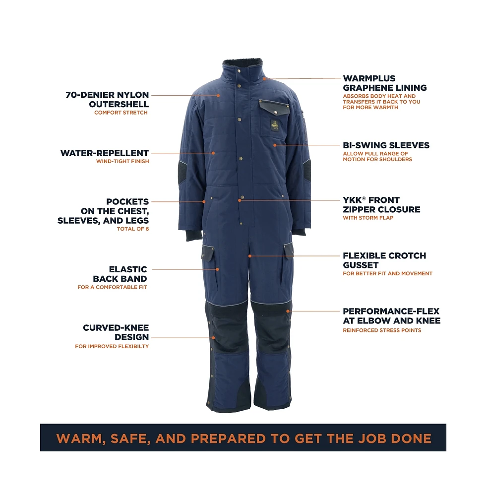 RefrigiWear Big & Tall 54 Gold Coveralls Insulated Work Overalls, Cold Weather Protection for Full-Body Warmth