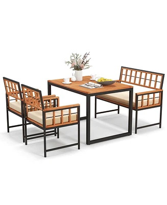 4 Piece Patio Dining Set Outdoor Wood Dining Furniture with 2 Chairs & 1 Lovesea