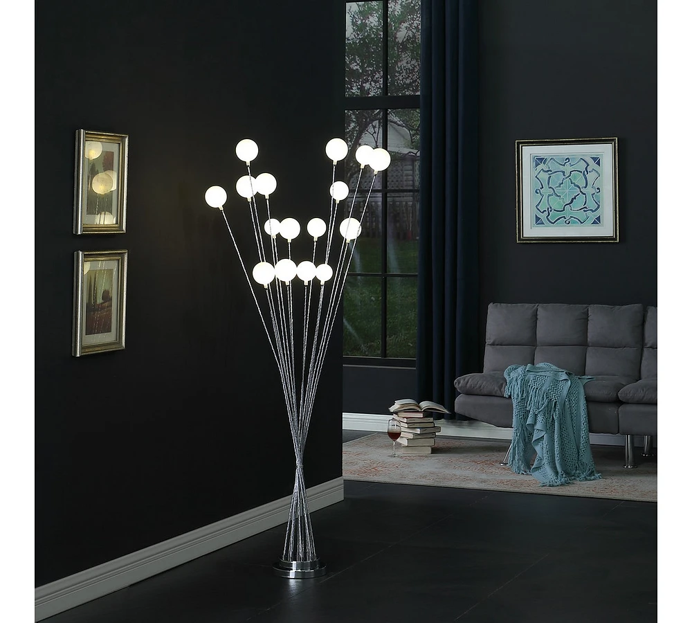 61.5" In 16-Light Acrylic Globe Aluminun Led Chrysanthe Silver Chrome Metal Floor Lamp