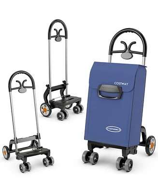 Folding Shopping Cart Utility Hand Truck with Rolling Swivel Wheels, Removable Bag & Cozy Handle