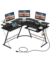 L-shaped Computer Desk with Power Outlet 51" Corner Workstation Rustic