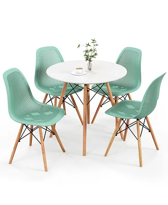 5 Pcs Dining Table Set for 4 Persons Modern Round & Chairs with Wood Leg