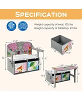 3 1 Kids Convertible Activity Bench Children Table & Chair Set with 2 Bins