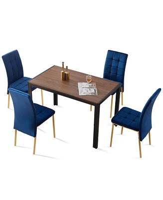 Streamdale Furniture 5-Piece Dining Set Including Blue Velvet High Back Golden Color Legs Nordic Dining Chair & Creative Design Mdf Dining Table