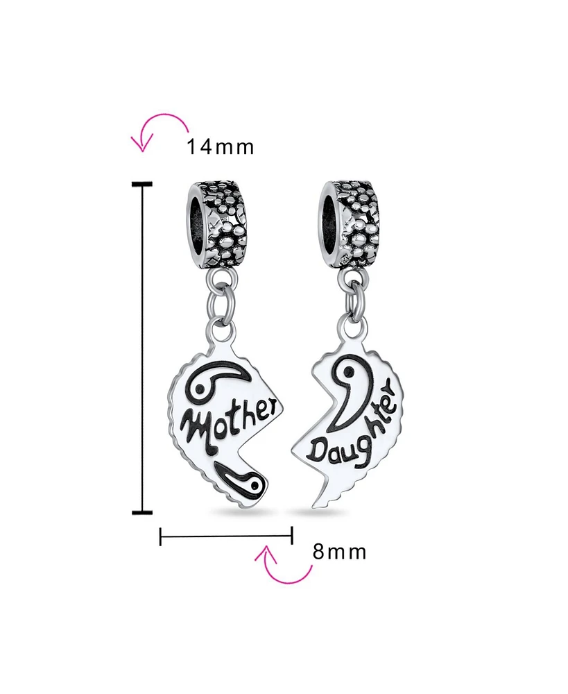 Bling Jewelry Mom Daughter Puzzle Heart Dangle Charm Bead Sterling Silver for European Bracelet