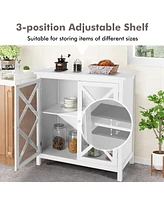 Kitchen Storage Cabinet Buffet Sideboard w/ Glass Doors & Adjustable Shelf
