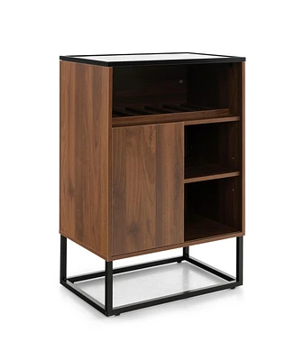 Sugift Wine Storage Cabinet Buffet Sideboard with Adjustable Shelf and Sliding Door