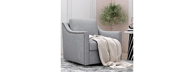 Swivel Armchair in Cotton Linen with Brass Accents