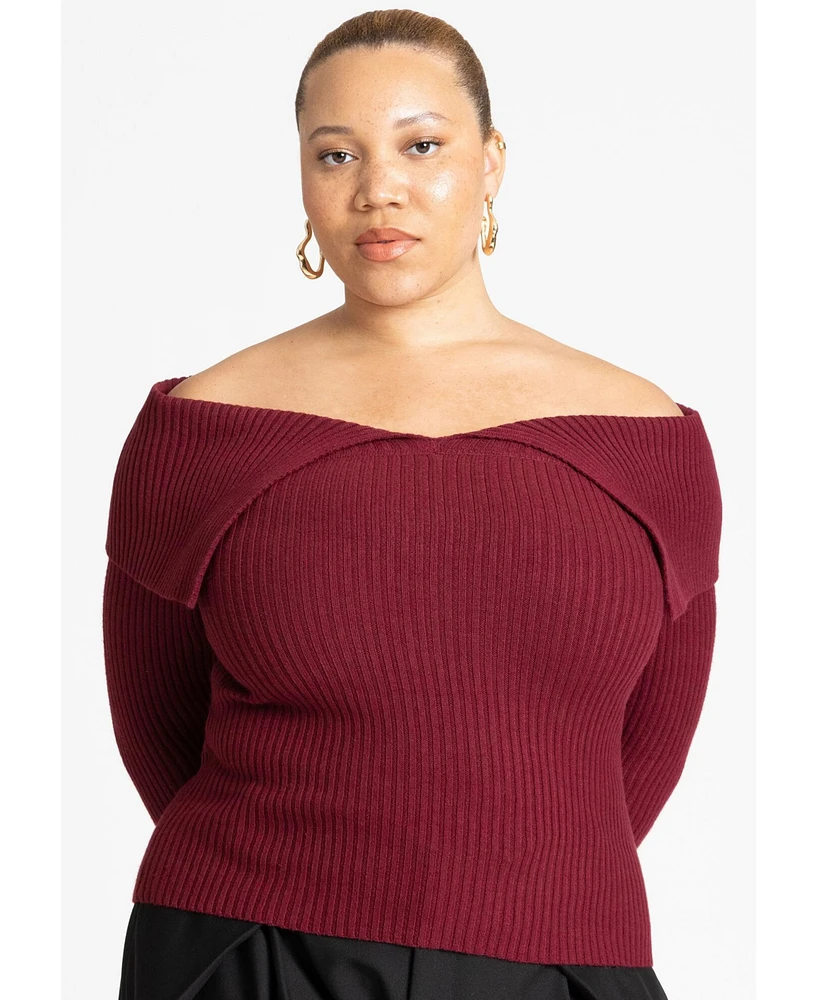 Eloquii Women's Plus Size Ribbed Off The Shoulder Sweater