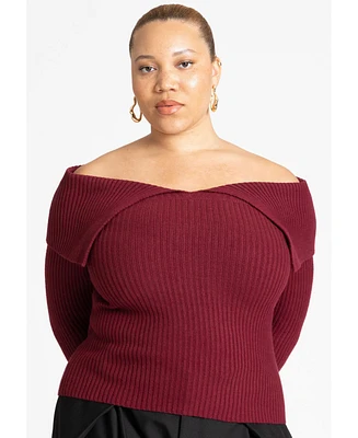 Eloquii Women's Plus Size Ribbed Off The Shoulder Sweater