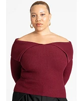 Eloquii Women's Plus Size Ribbed Off The Shoulder Sweater