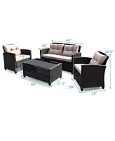 8PCS Outdoor Rattan Furniture Set Cushioned Sofa Armrest Table