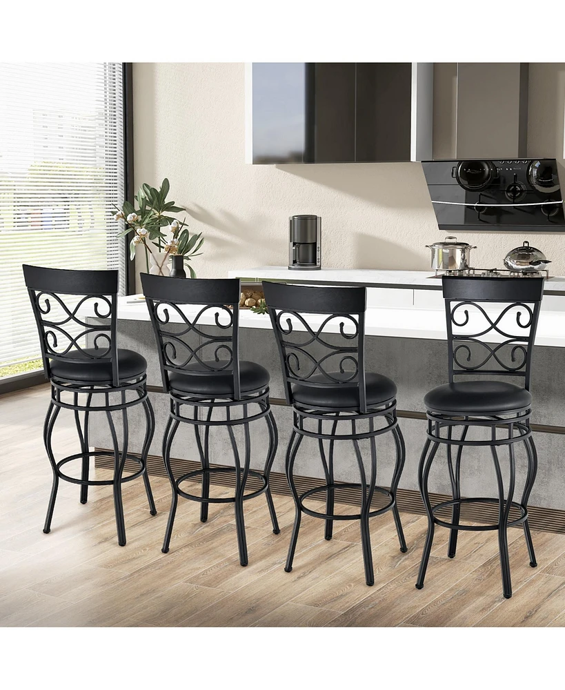 Costway Set of 2 Vintage Swivel Bar Stools 30'' Bistro Upholstered Dining Chairs