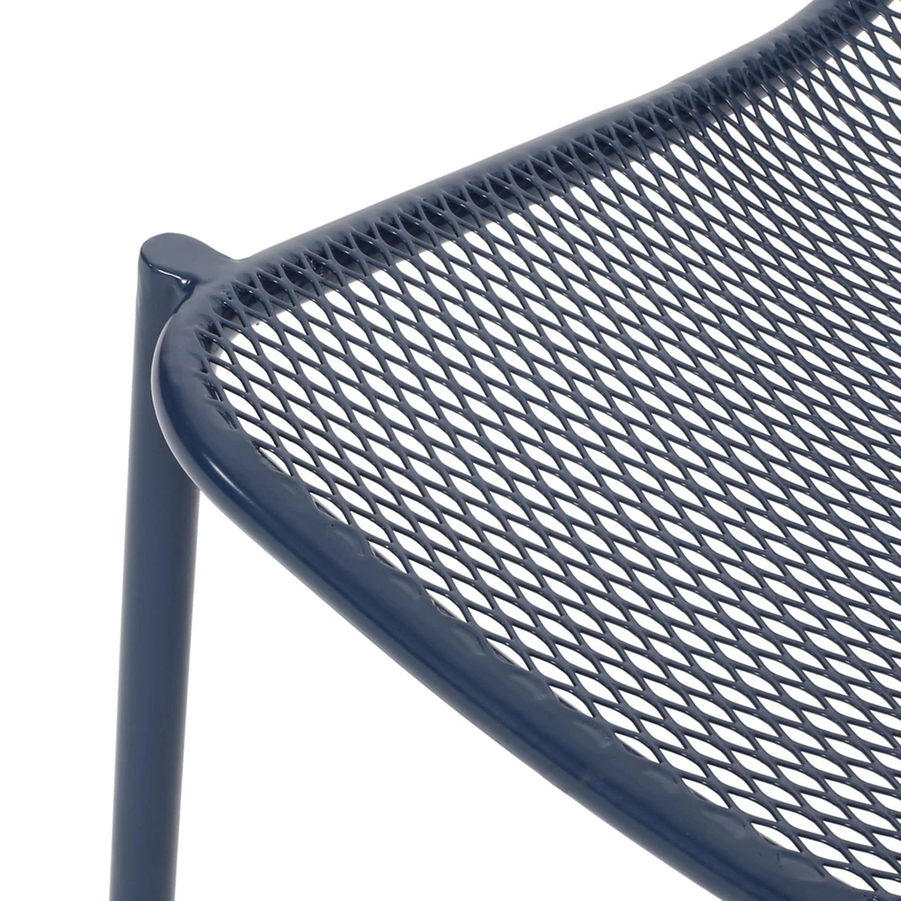 Stackable Matte Navy Blue Iron Chairs for Sun-Soaked Summer Days