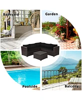 6PCS Patio Rattan Furniture Set Sectional Cushioned Sofa Deck