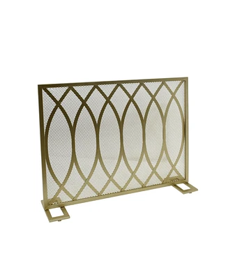 Minimalist Single Panel Fire Screen with Overlapping Lens Pattern, Gold