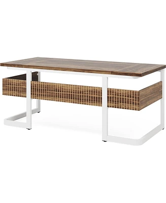 Tribesigns 63" Executive Desk with Bottom Shelves, Large Office Computer Desk, Modern Simple Workstation Business Furniture for Home Office (Waln
