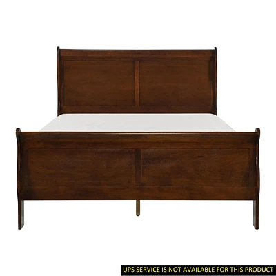 Classic Louis Philipe Style Full Bed Brown Cherry Finish 1 Piece Traditional Design Sleigh Bed