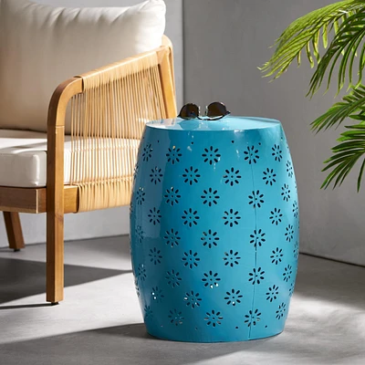 Streamdale Furniture Lace-Cut Metal Outdoor Side Table - Barrel Shape