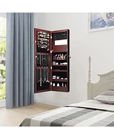 Sugift Lockable Wall Door Mounted Mirror Jewelry Cabinet with Led Lights