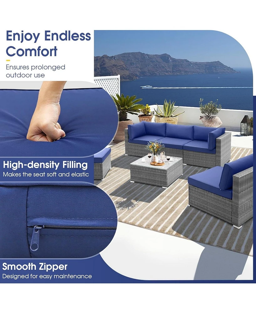 Sugift 6 Piece Patio Conversation Sofa Set with Tempered Glass Coffee Table