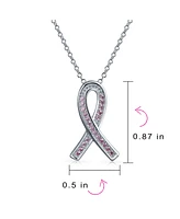 Bling Jewelry Delicate Elegant Fine Pave Pink Cubic Zirconia Cz Ribbon Breast Cancer Survivor Pendant Necklace Sterling Silver 18 Inch
