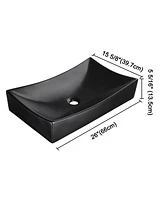 Aquaterior 26" Black Rectangle Bathroom Vessel Sink Countertop Porcelain Vanity Sink Basin w/ Drain