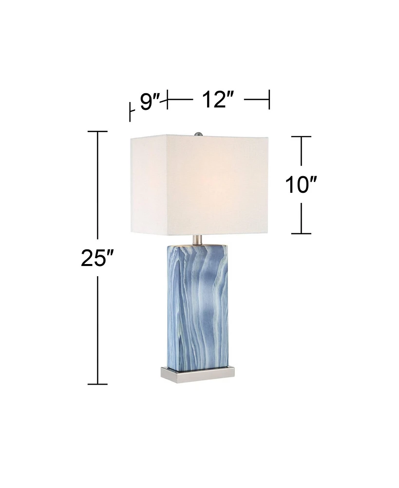 Connie Modern Table Lamps 25" Tall Set of 2 with Usb Charging Ports Blue Faux Marble White Rectangular Shade for Bedroom Living Room House Desk B