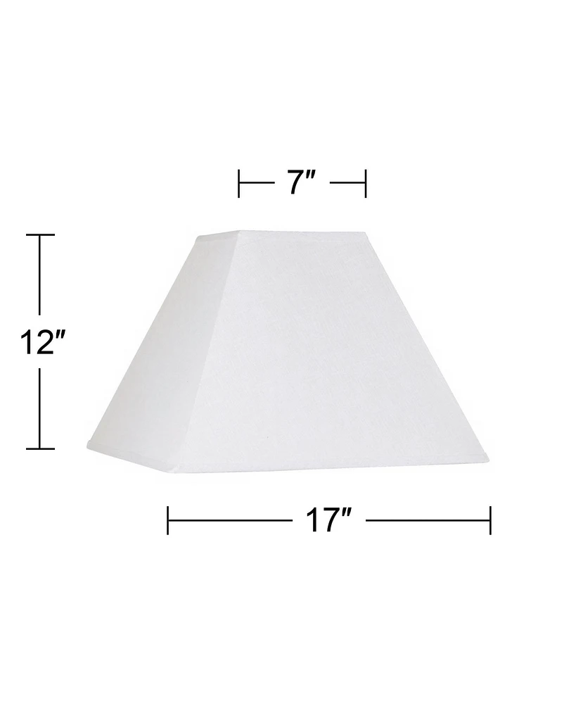 White Linen Large Square Lamp Shade 7" Top x 17" Bottom x 13" Slant x 12" High (Spider) Replacement with Harp and Finial - Springcrest