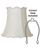 Creme Medium Scallop Bell Lamp Shade 10" Top x 16" Bottom x 15" Slant x 14.75 High (Spider) Replacement with Harp and Finial - Springcrest