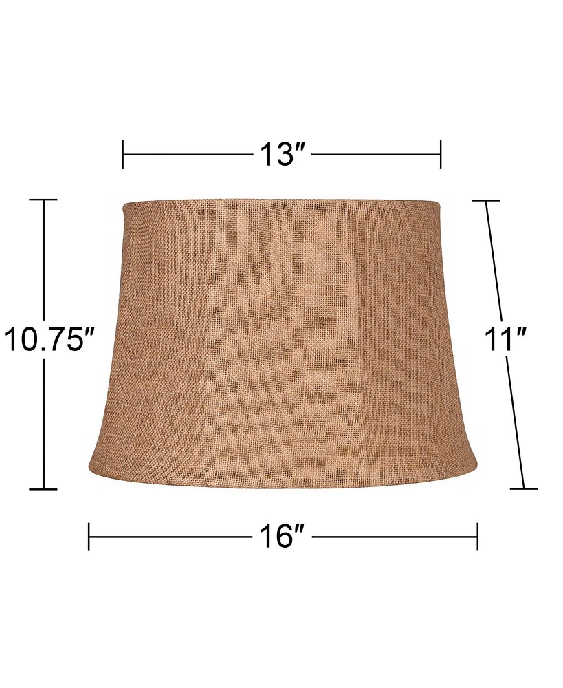 Natural Burlap Medium Drum Lamp Shade 13" Top x 16" Bottom x 11" Slant x 10.75" High (Spider) Replacement with Harp and Finial - Springcrest