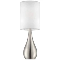 Modern Accent Table Lamp 21" High Brushed Nickel Silver Metal Teardrop White Cylinder Uno Shade Decor for Bedroom Living Room House Home Bedside