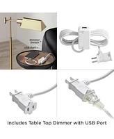 Cora Modern Arc Lamps Floor Standing with Usb Charging Port 72" Tall Brushed Nickel Silver Metal White Linen Fabric Drum Shade for Living Room Reading
