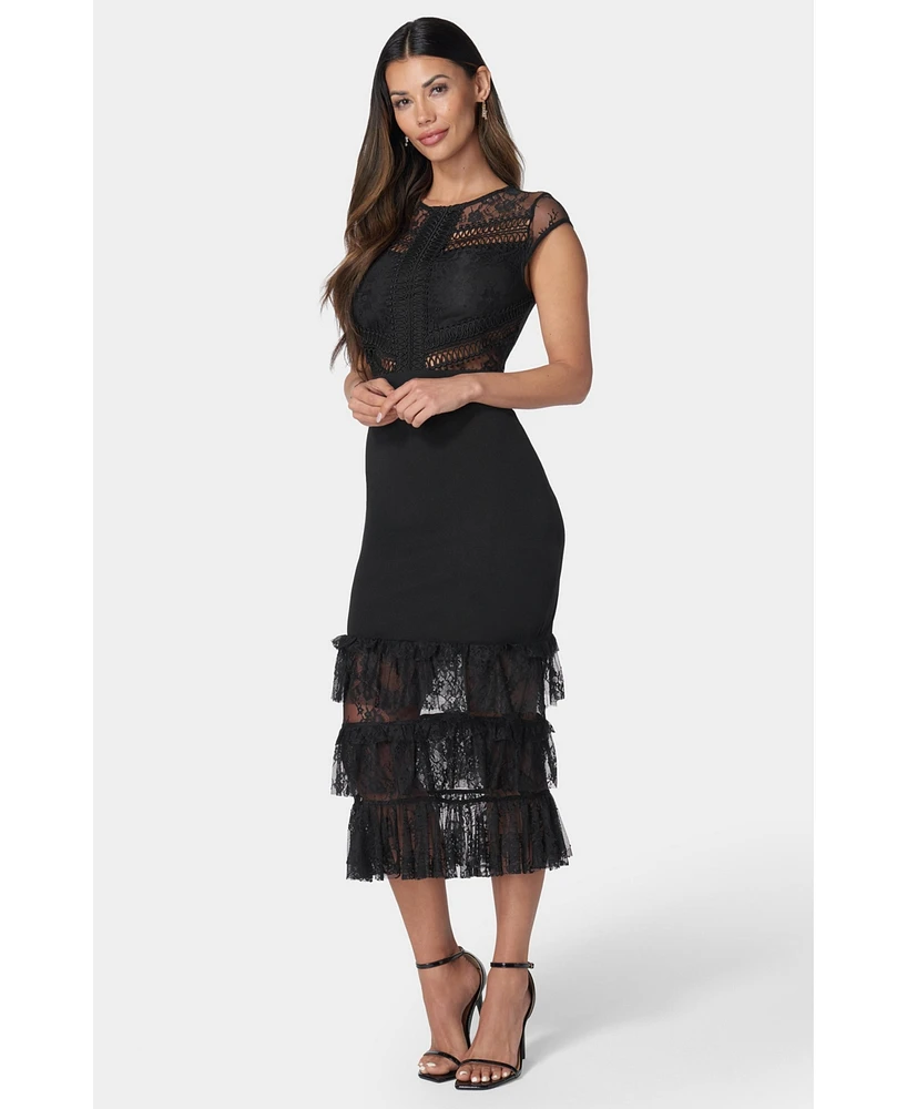Bebe Women's Tiered Lace Midi Dress