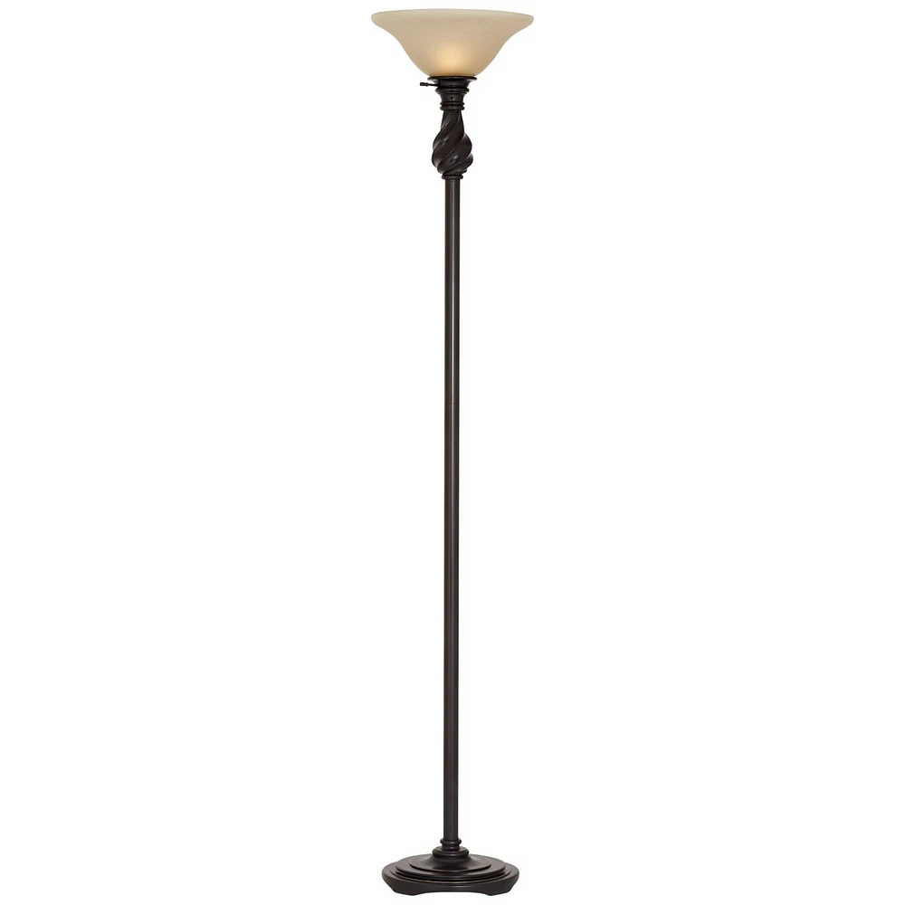 Traditional Torchiere Floor Lamp 70" Tall Hand Applied Black Bronze Swirl Font Amber Glass Shade Standing Pole Light for Living Room Reading Hous