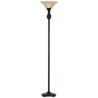 Traditional Torchiere Floor Lamp 70" Tall Hand Applied Black Bronze Swirl Font Amber Glass Shade Standing Pole Light for Living Room Reading Hous