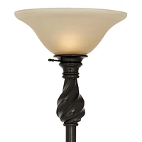 Traditional Torchiere Floor Lamp 70" Tall Hand Applied Black Bronze Swirl Font Amber Glass Shade Standing Pole Light for Living Room Reading Hous