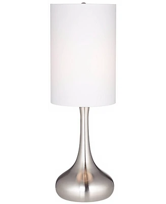 360 Lighting Modern Industrial Droplet-Shaped Table Lamp 24.5" High Brushed Nickel Silver Metal White Fabric Cylinder Shade Decor for Living Room Bedr