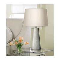 Modern Table Lamp 25 3/4" High Silver Leaf Hammered Textured Metal Off White Fabric Drum Shade Decor for Bedroom Living Room House Home Bedside N