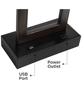 Todd Modern Minimalist Table Lamp with Usb and Ac Power Outlet in Base 30" Tall Bronze Rectangular Oatmeal Fabric Shade for Living Room Bedroom H